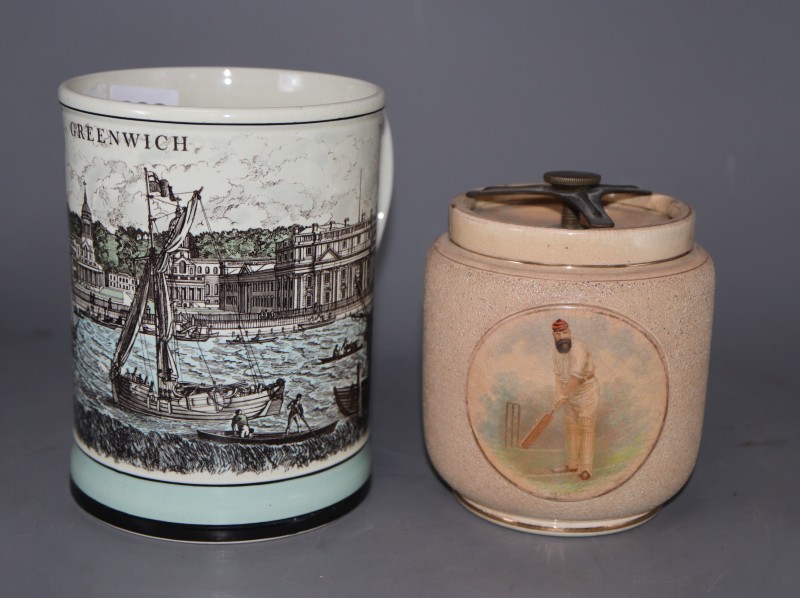 A limited edition Shand Kydd Potter Greenwich by Eric Thomas mug and a W. E. Grace tobacco jar